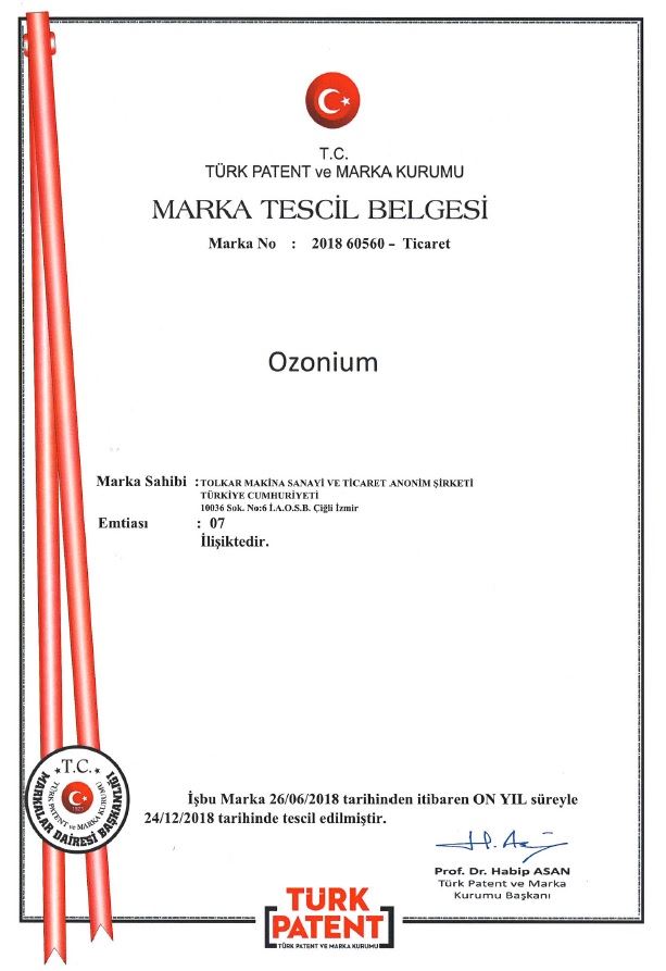 OZONIUM – TRADEMARK REGISTRATION CERTIFICATE